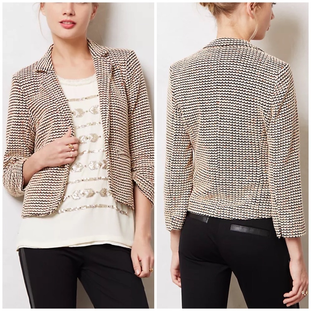 Anthropologie Cartonnier Tamsin Blazer Small knit black cream peach